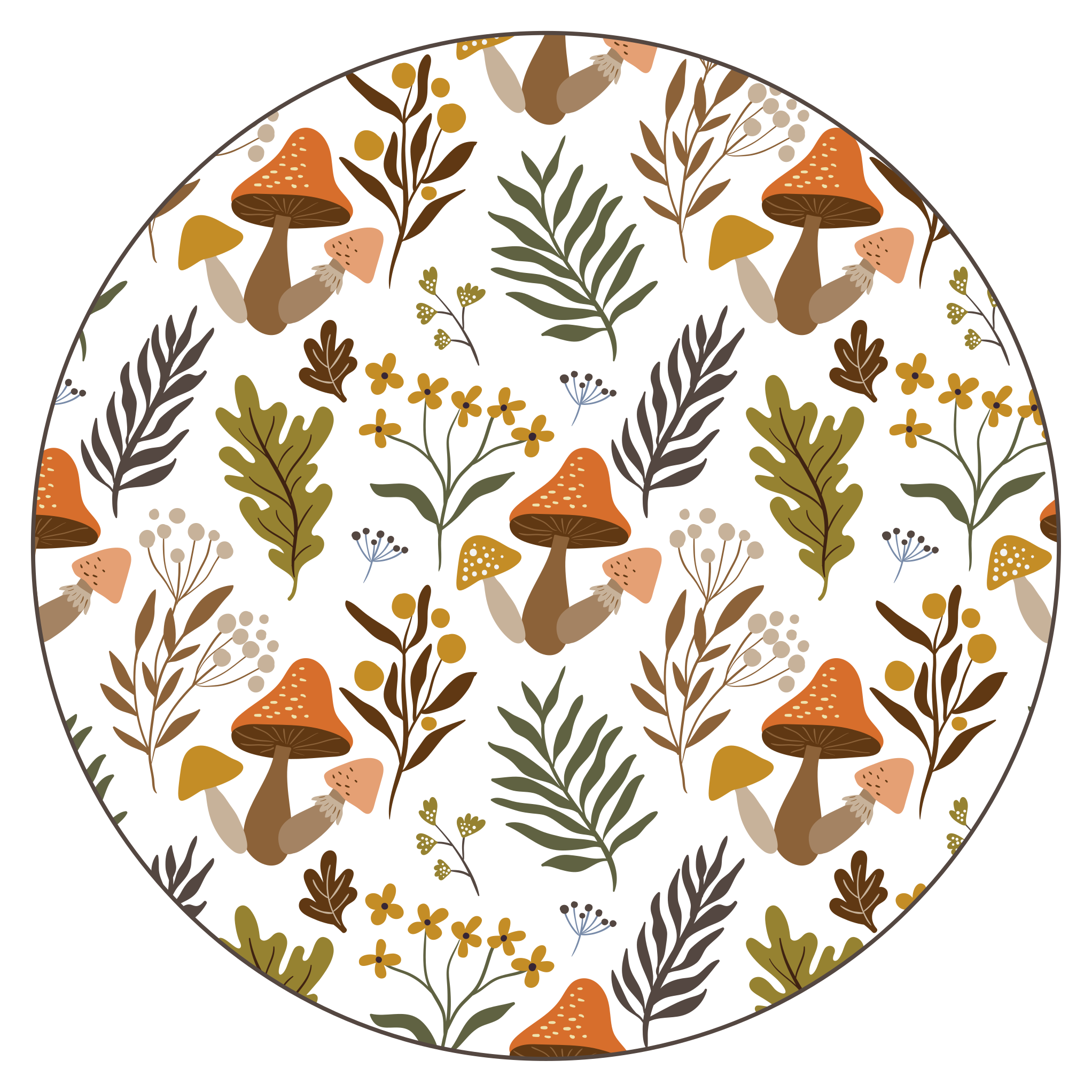 Cogumelos vintage e folhas de outono tapete floral - TenStickers