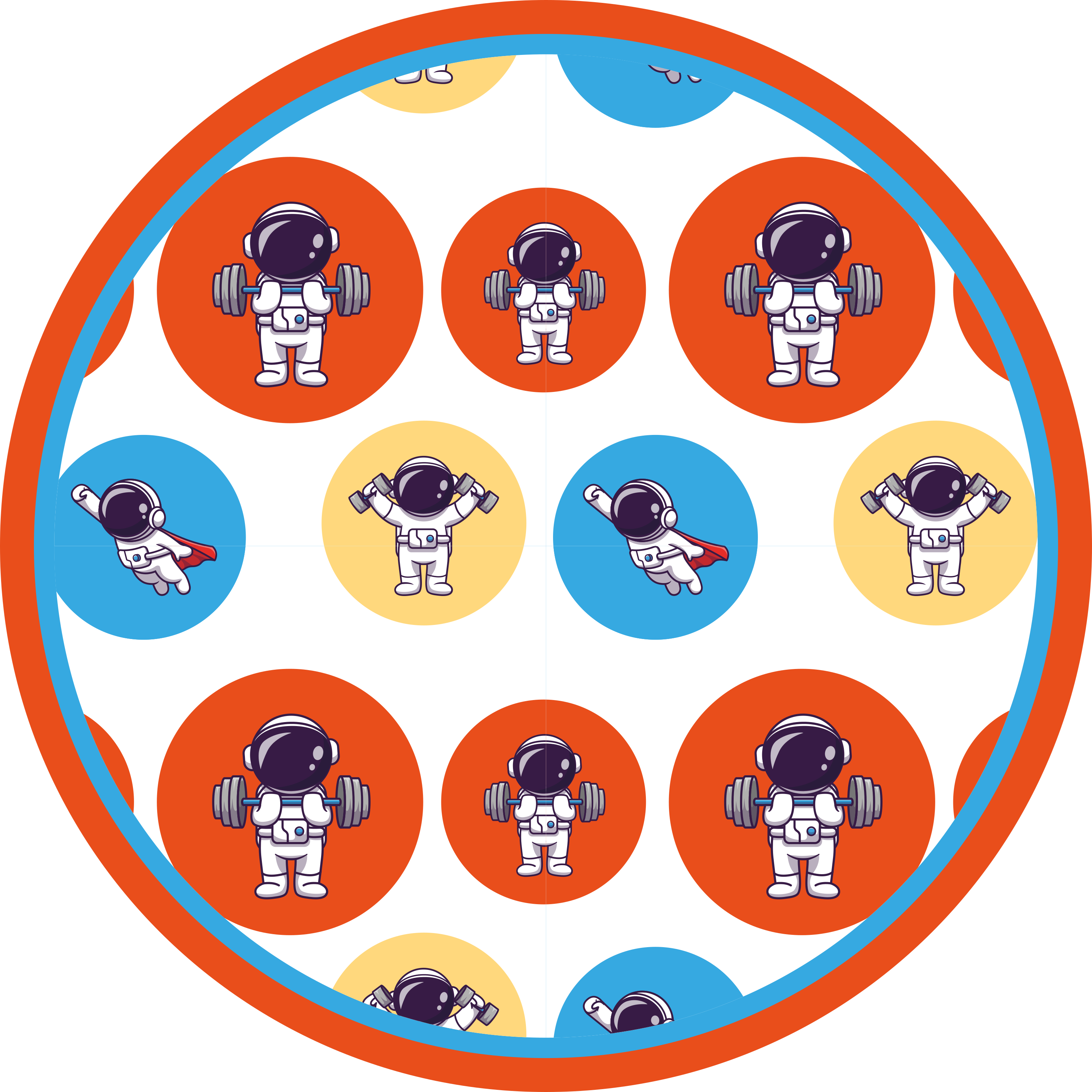 Astronauta levantando tapete de quarto com halteres - TenStickers