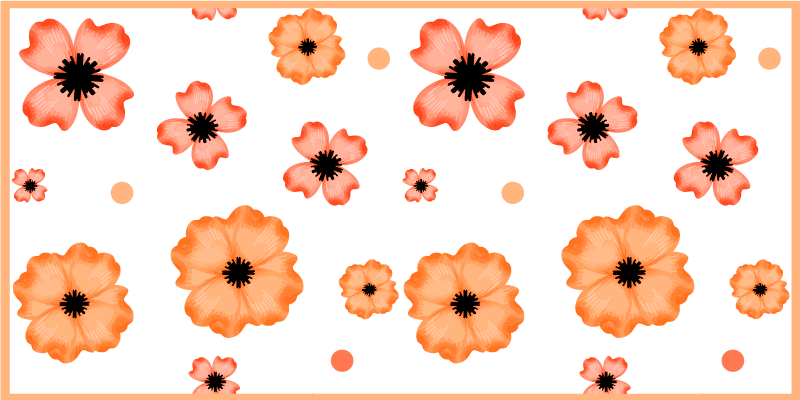 Tapete floral com padrão aquarela rosa e laranja - TenStickers