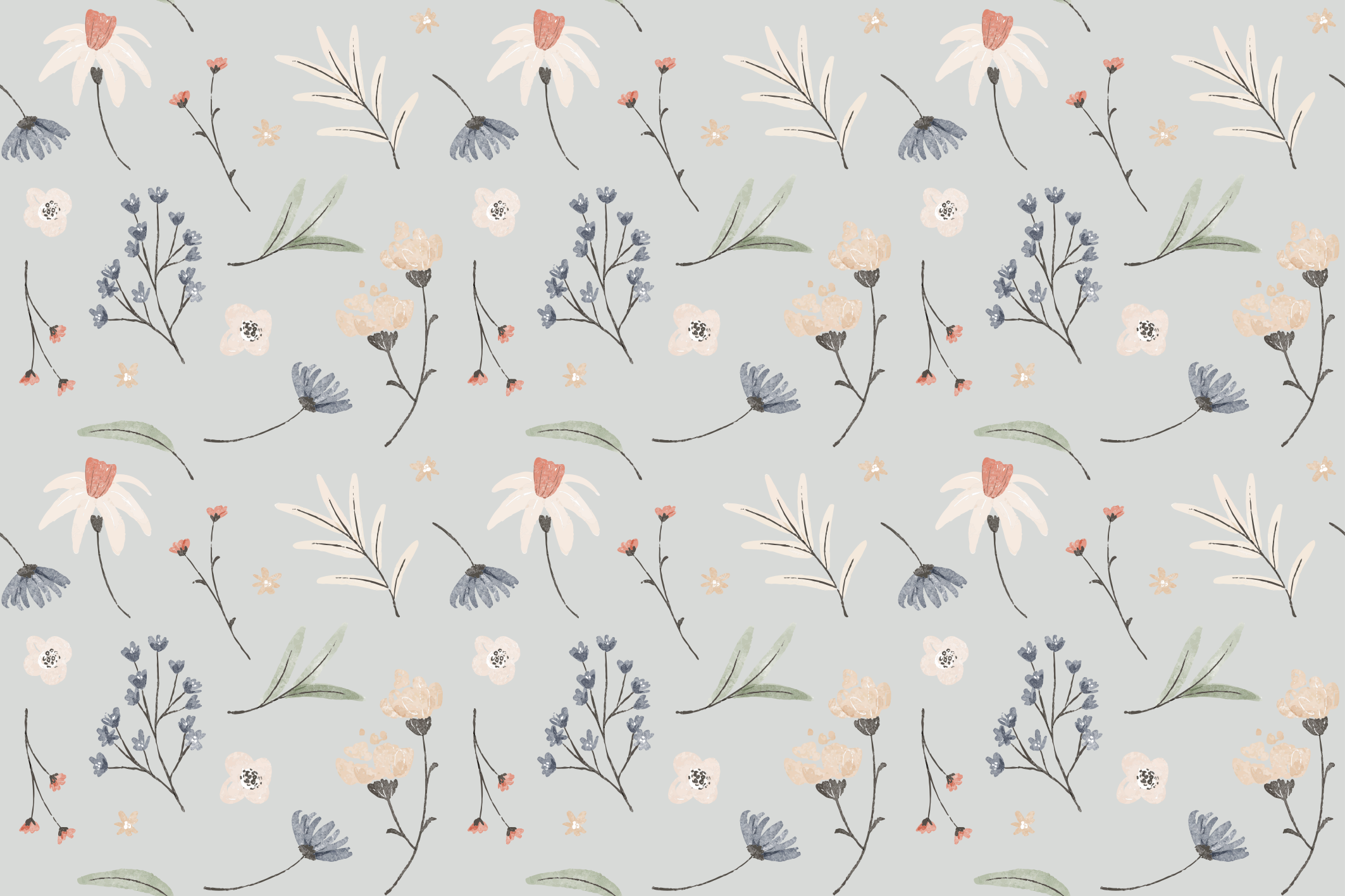 Tapete vinílico flores e plantas ilustração de folha floral - TenStickers