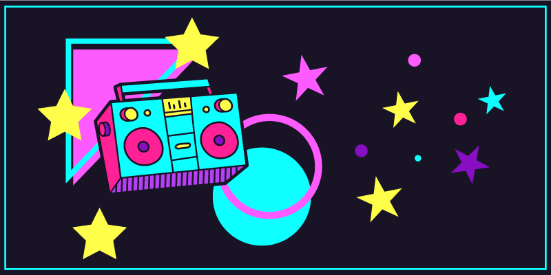 Tapete boombox vintage colorido estilo anos 80 - TenStickers