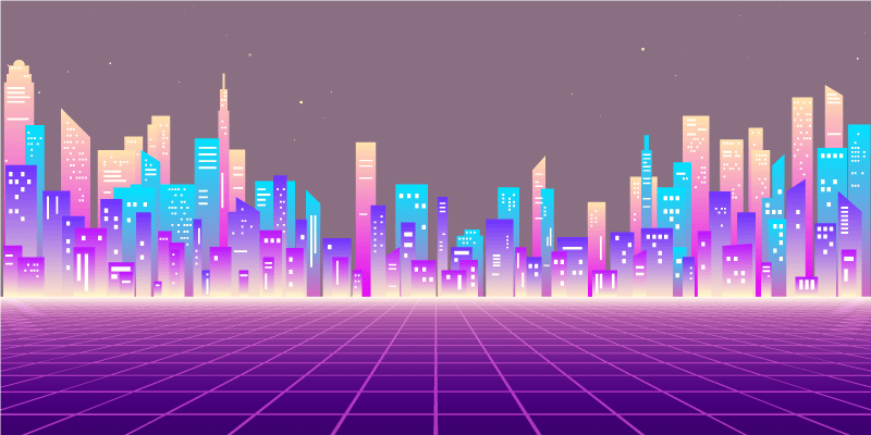 Tapete vintage futurista da cidade dos anos 80 - TenStickers