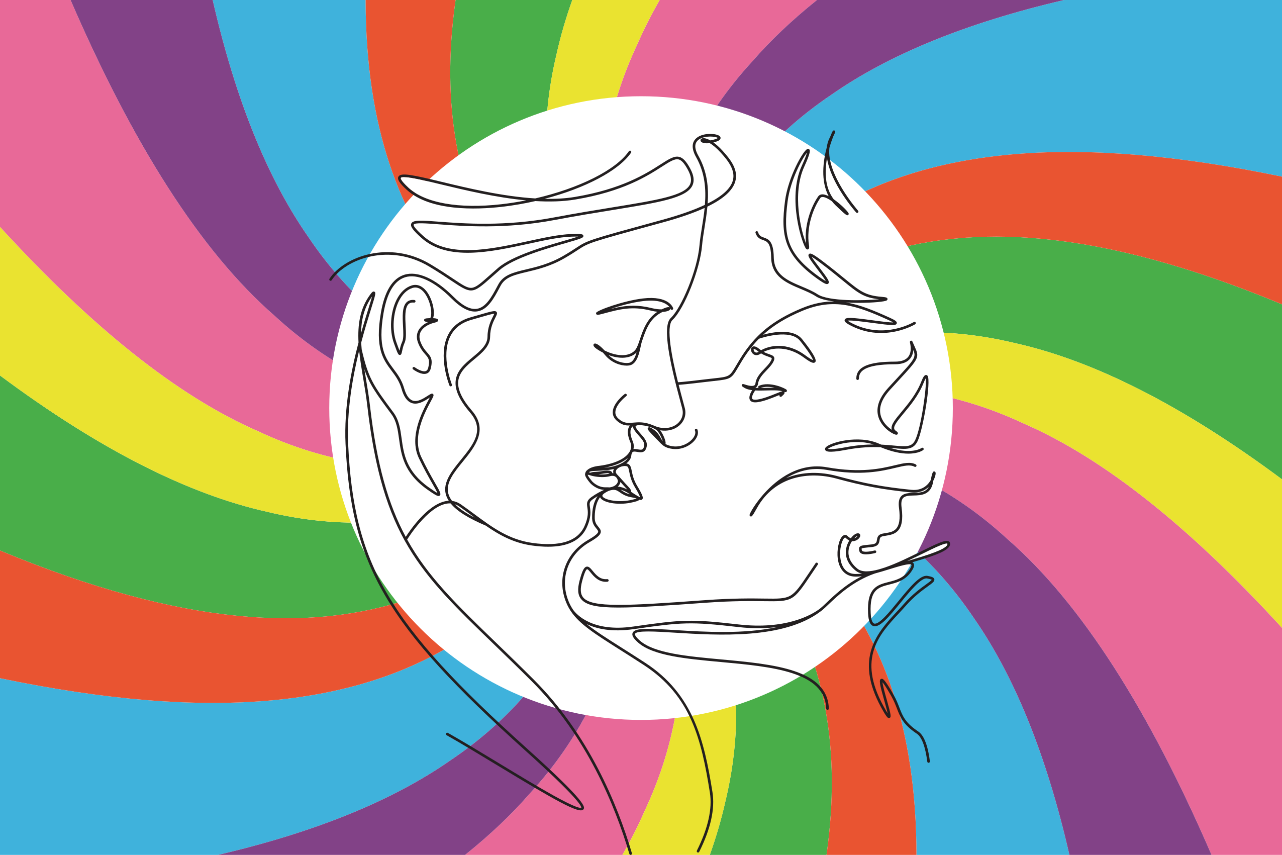 Tapete vinílico criança silhueta de beijo colorida - TenStickers