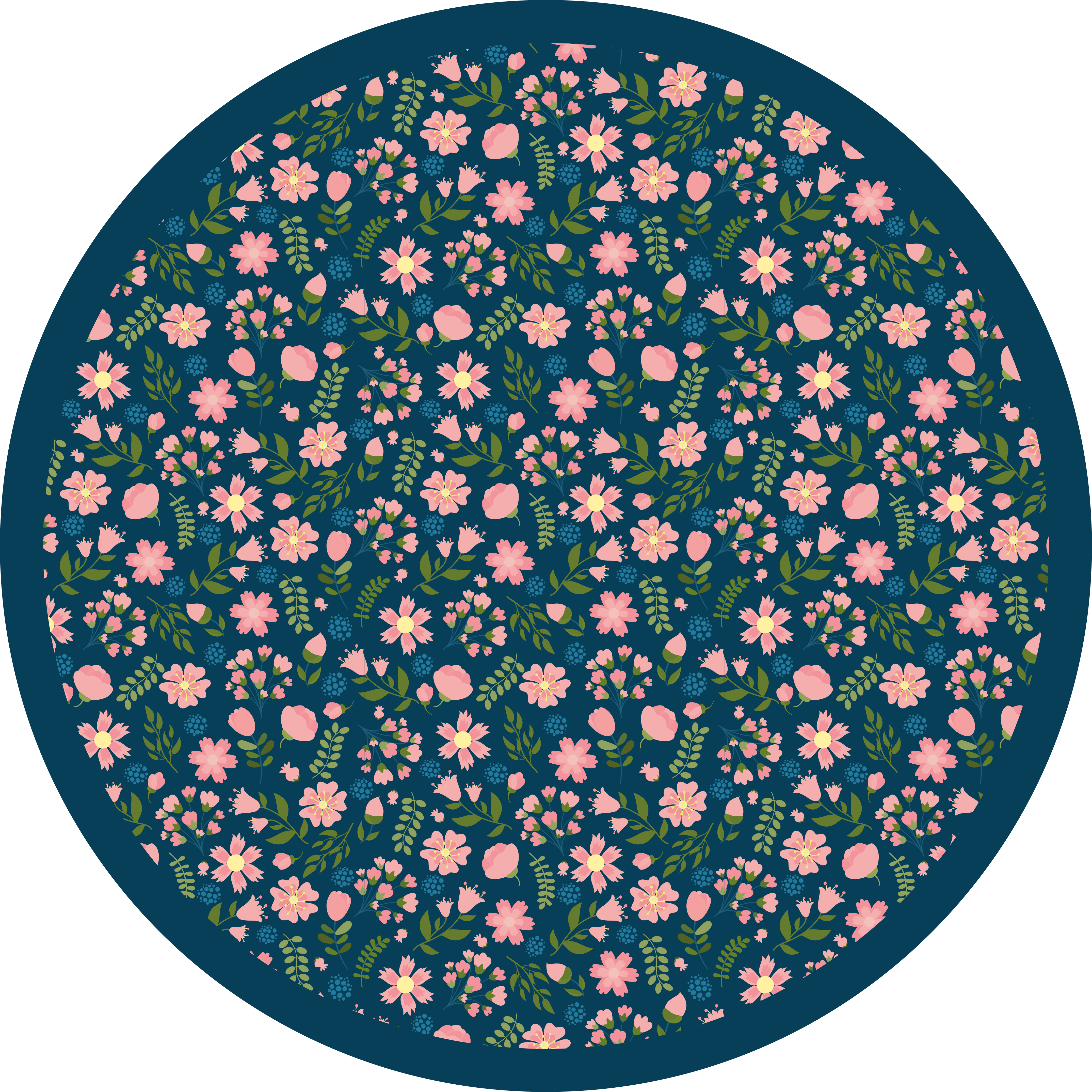 Tapete vinílico de flores e plantas padrão circular floral - TenStickers
