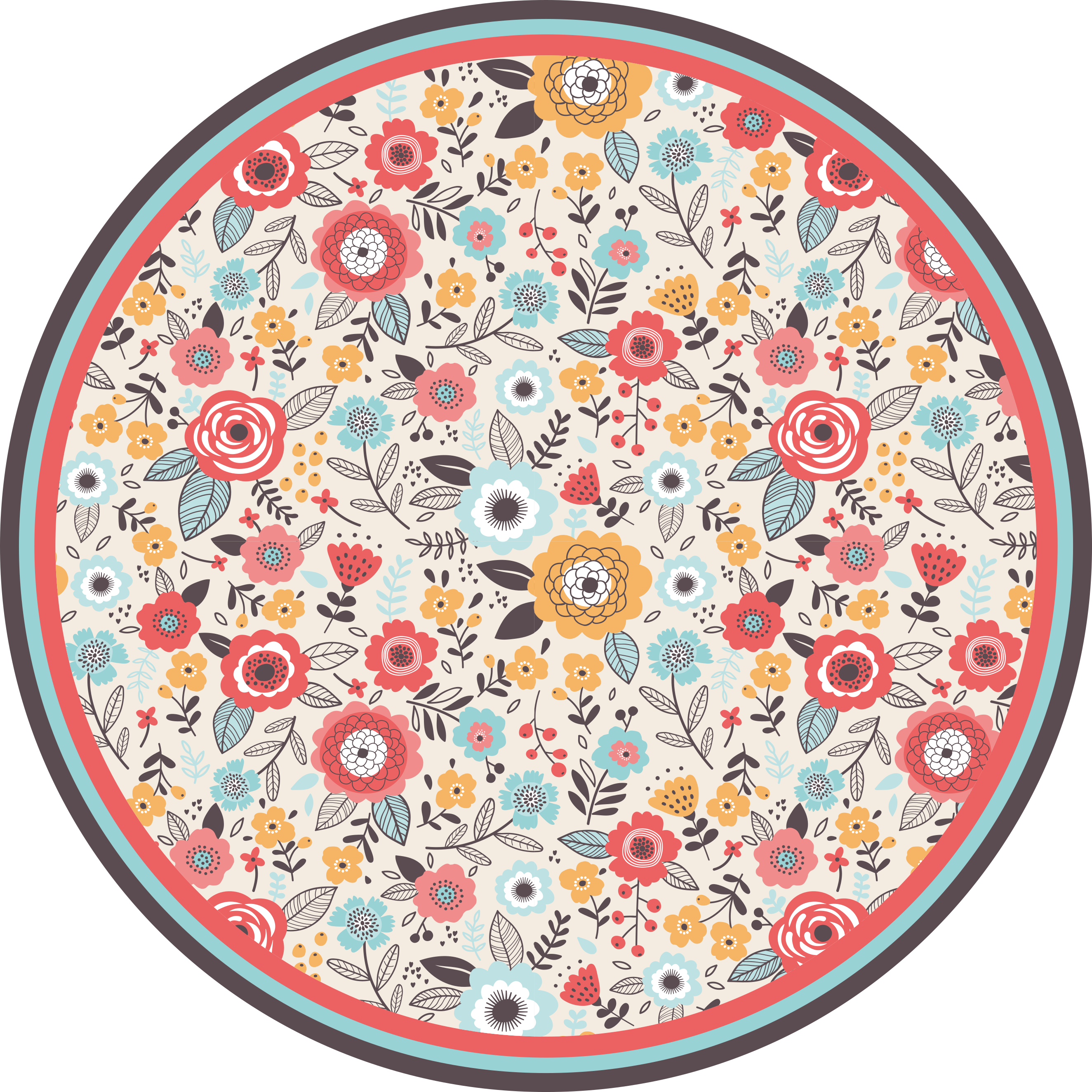 Tapete vinílico de flores e plantas desenho circular floral - TenStickers