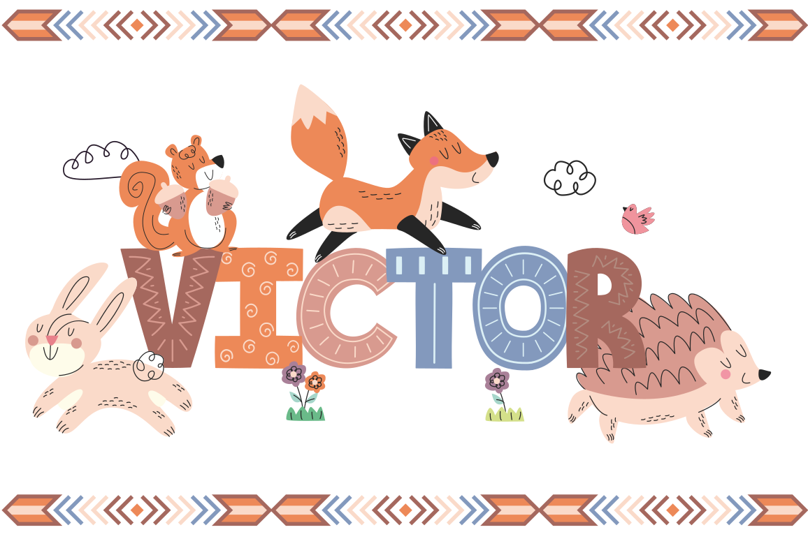 Tapete vinil com nome criaturas personalizáveis - TenStickers