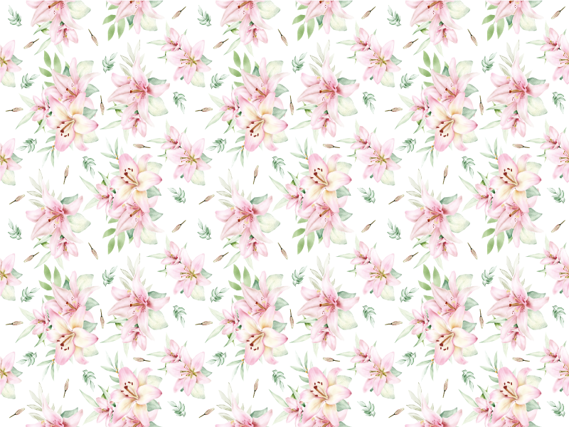 Tapete floral de lírios aquarela rosa - TenStickers