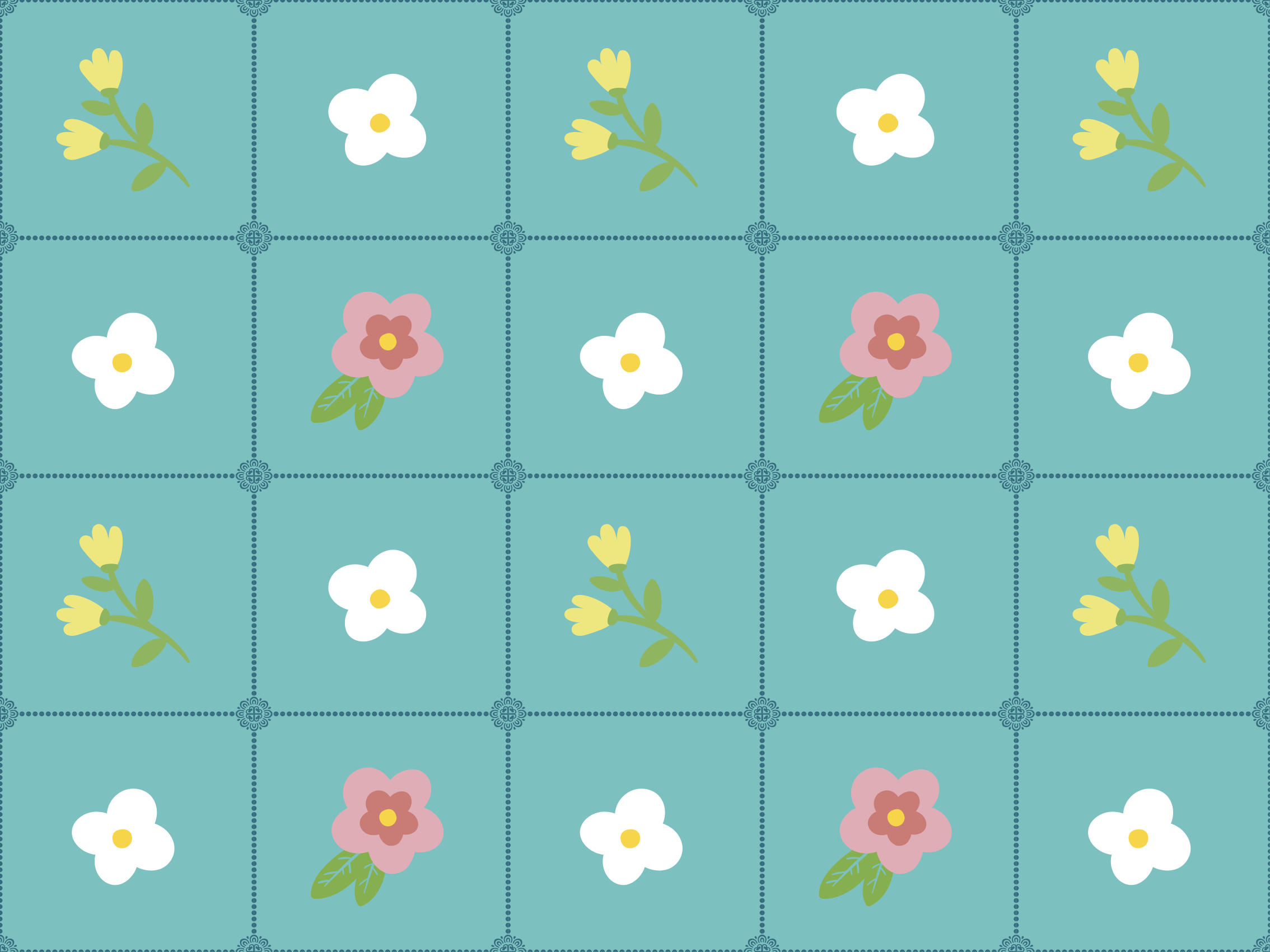 Tapete vinílico flores e plantas padrão de azulejo floral - TenStickers