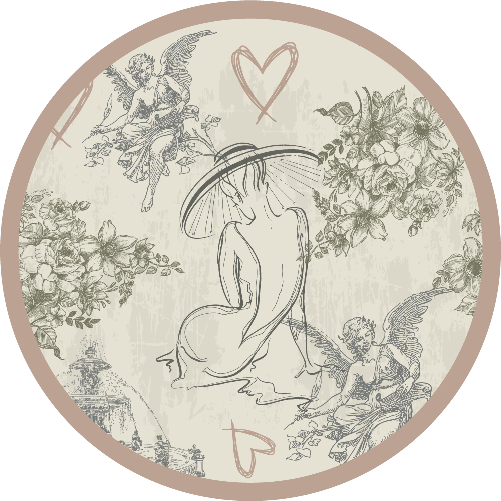 Tapete vinílico retro motivo floral angelical circular - TenStickers