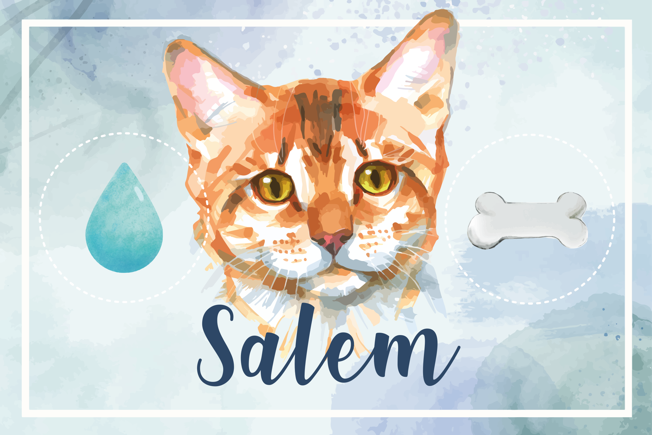 Gato aquarela com tapete de animais de nome - TenStickers