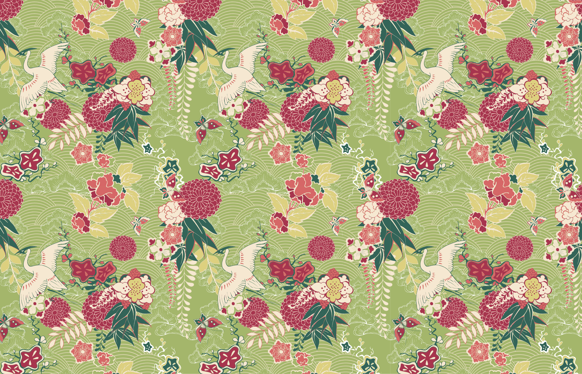 Tapete chinoiserie de seda oriental rosas - TenStickers