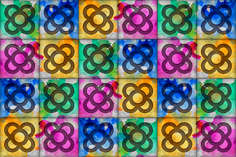 Tapete vinílico retro azulejos coloridos - TenStickers