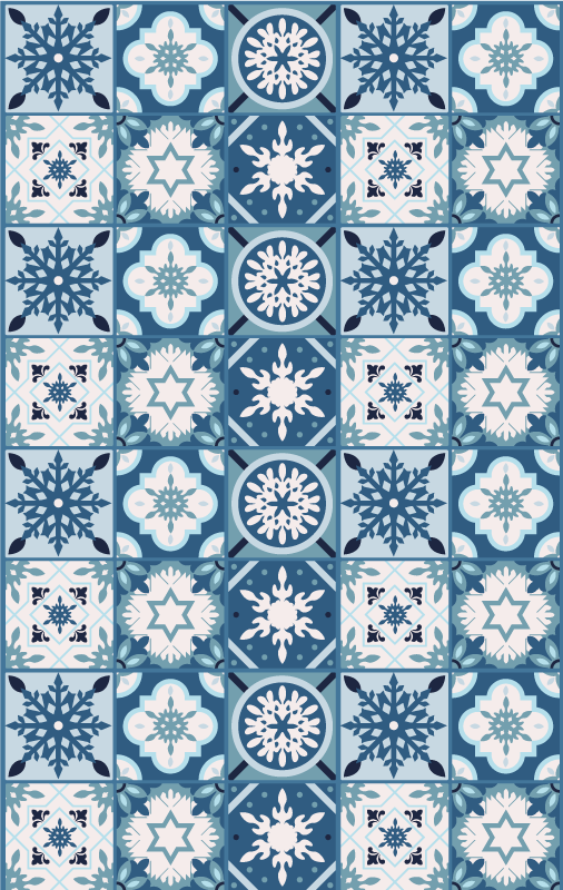 Tapete vinil do Natal azulejos de floco de neve azul - TenStickers