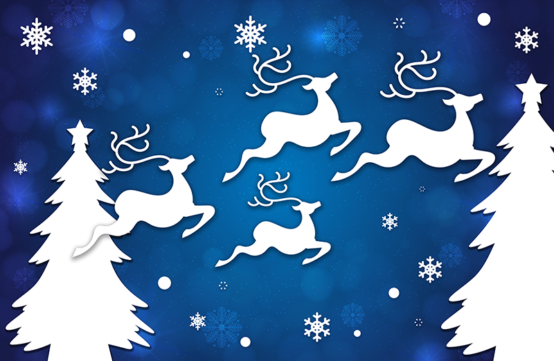Tapete vinil do Natal reindeer voando em fundo azul - TenStickers