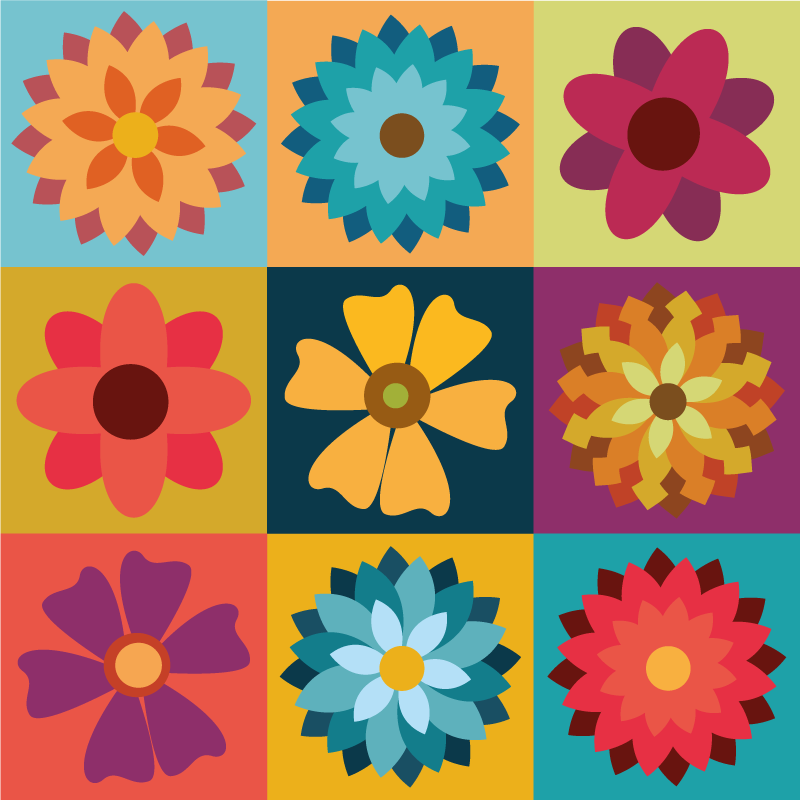 Tapete vinílico azulejo flores hippie multicoloridas - TenStickers