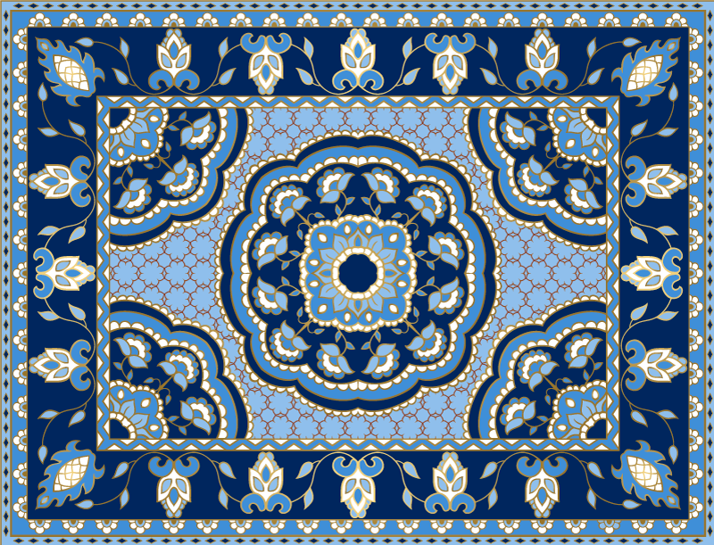 Tapete vinílico para sala de jantar design azul oriental - TenStickers