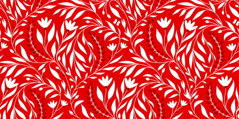 Tapete vinílico vermelho desenho de folha floral - TenStickers