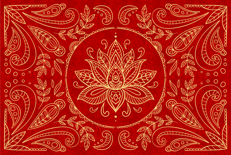 Tapete vinílico vermelho desenho de mandala vintage - TenStickers
