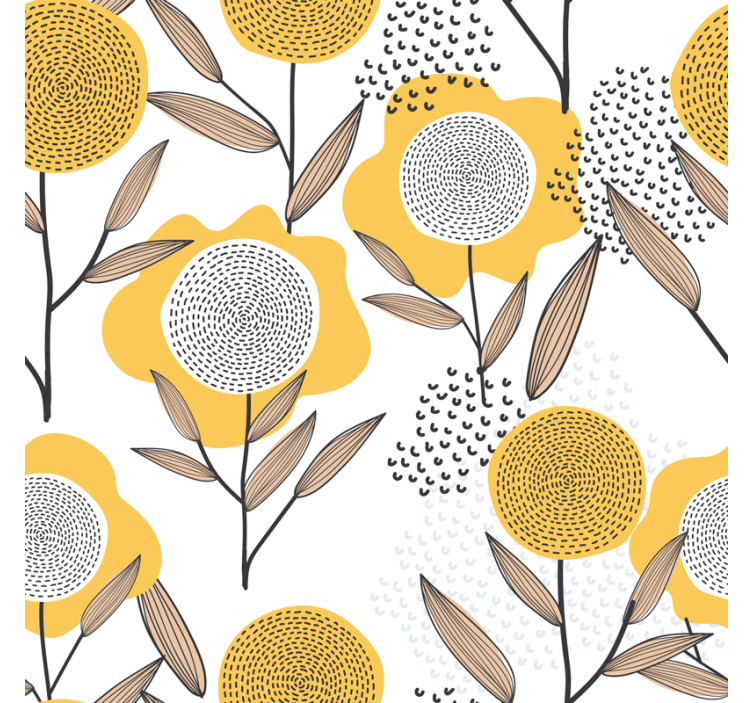Papel de parede para sala padrão floral abstrato amarelo - TenStickers