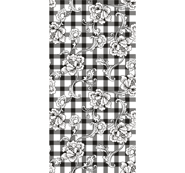 Papel de parede ornamental padrão xadrez floral - TenStickers