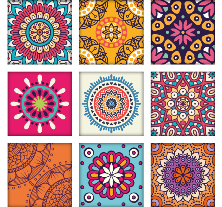 Papel de parede ornamental com padrões mosaicos coloridos - TenStickers