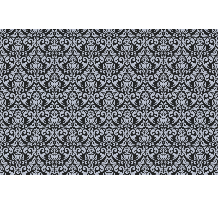 Papel de parede azulejo padrão mosaico barroco preto e cinza - TenStickers
