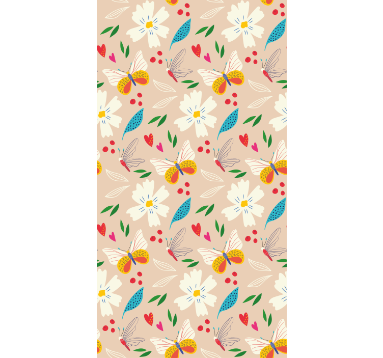 Papel de parede borboletas padrão floral bege - TenStickers