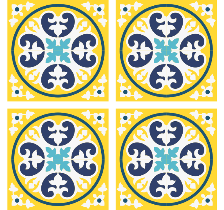 Papel de parede azulejo padrão floral cerâmico - TenStickers