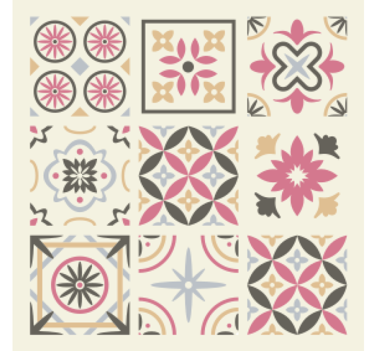 Papel de parede azulejo elemento floral geométrico - TenStickers