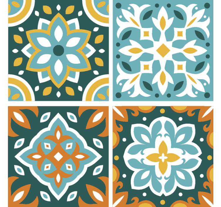 Papel de parede azulejo com elementos florais intrincados - TenStickers