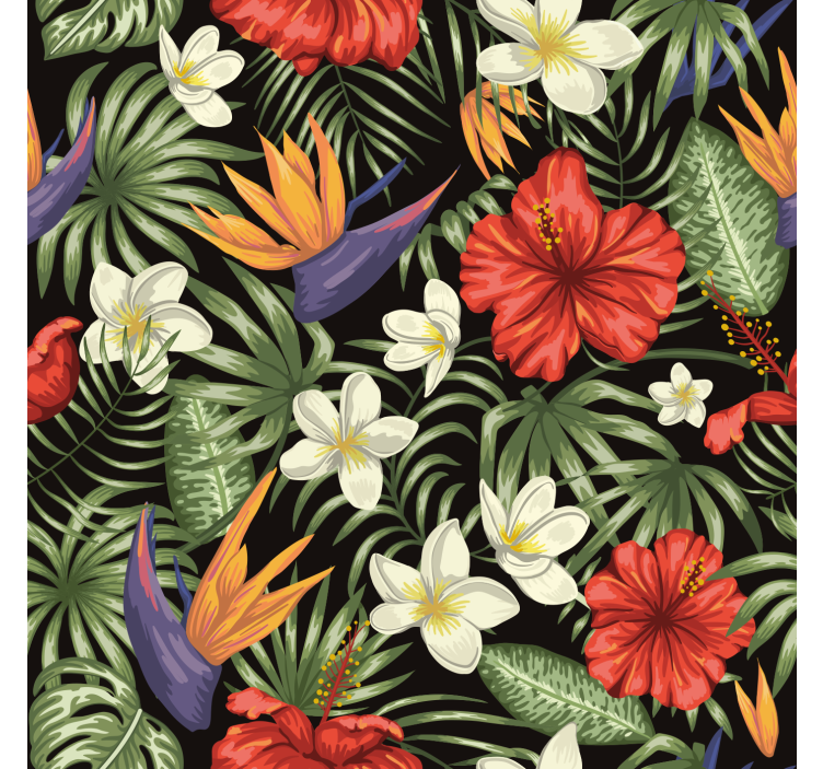 Papel de parede flores padrão plantas da selva tropical - TenStickers