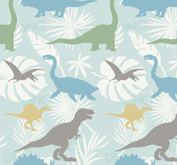 Papel de parede dinossauros em padrão pastel - TenStickers