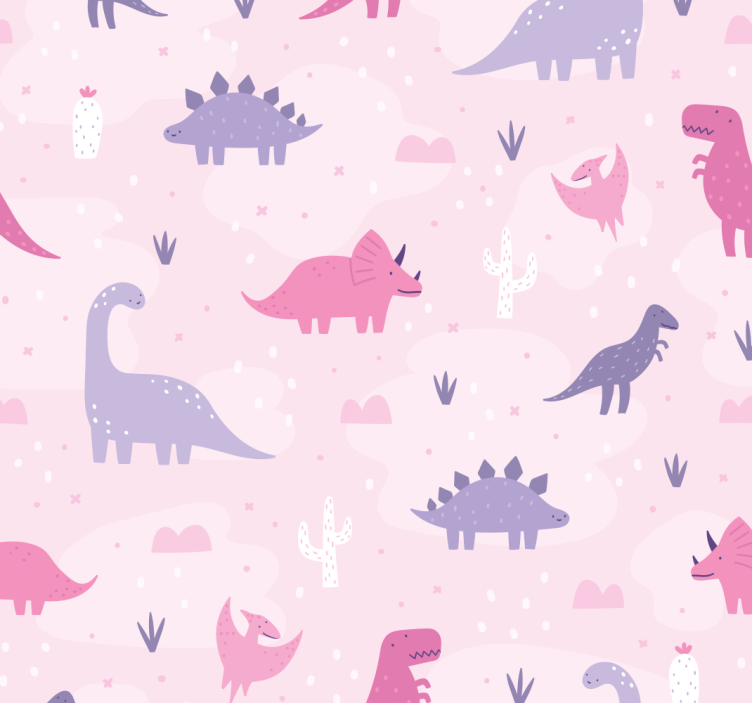 Papel de parede dinossauros fundo rosa - TenStickers