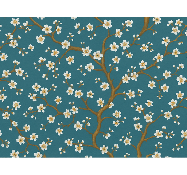 Papel de parede flores flor dourada azul-esverdeado - TenStickers