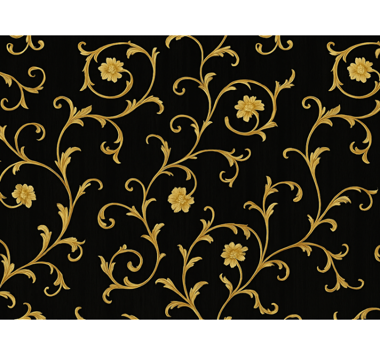 Papel de parede barroco scroll dourado noite negra - TenStickers