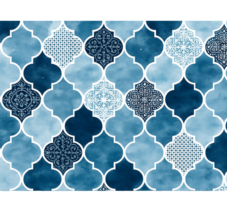 Papel de parede azulejo aquarela marroquina azul - TenStickers