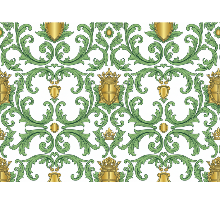 Papel de parede barroco verde e ouro ornamental - TenStickers