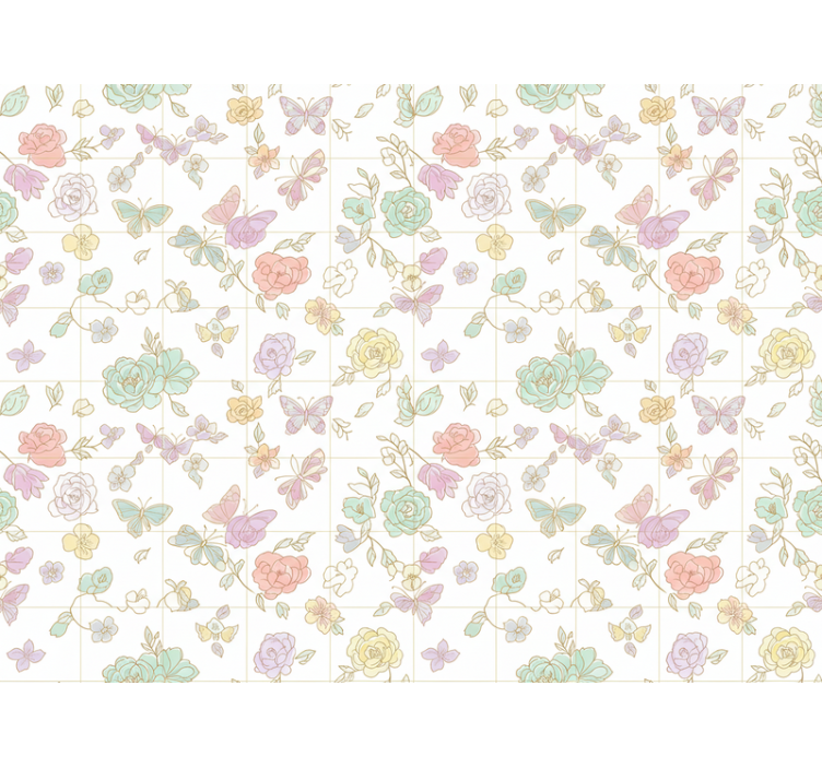 Papel de parede flores borboleta em cores suaves - TenStickers