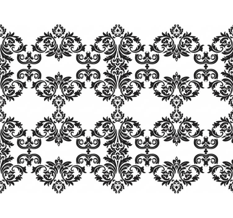 Papel de parede barroco padrão floral damasco preto - TenStickers