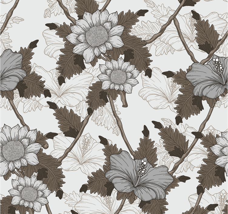 papel de parede ornamental floral monocromático - TenStickers