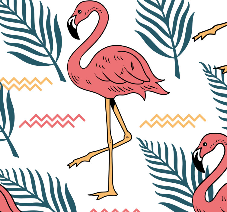 Papel de parede de animais Folhas tropicais com flamingos - TenStickers