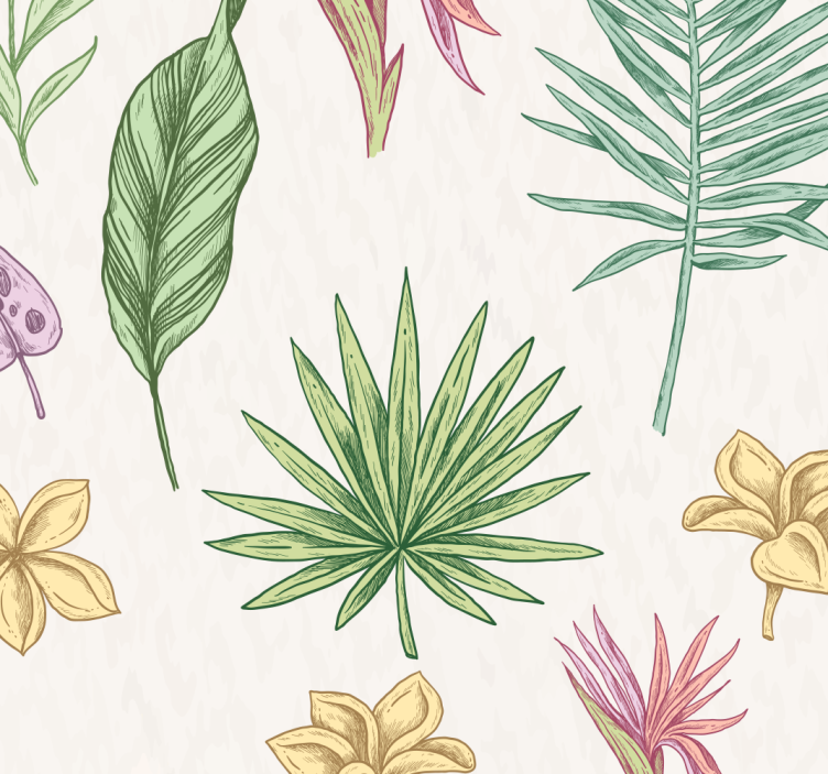 Papel de parede floral Flores e palmeiras - TenStickers