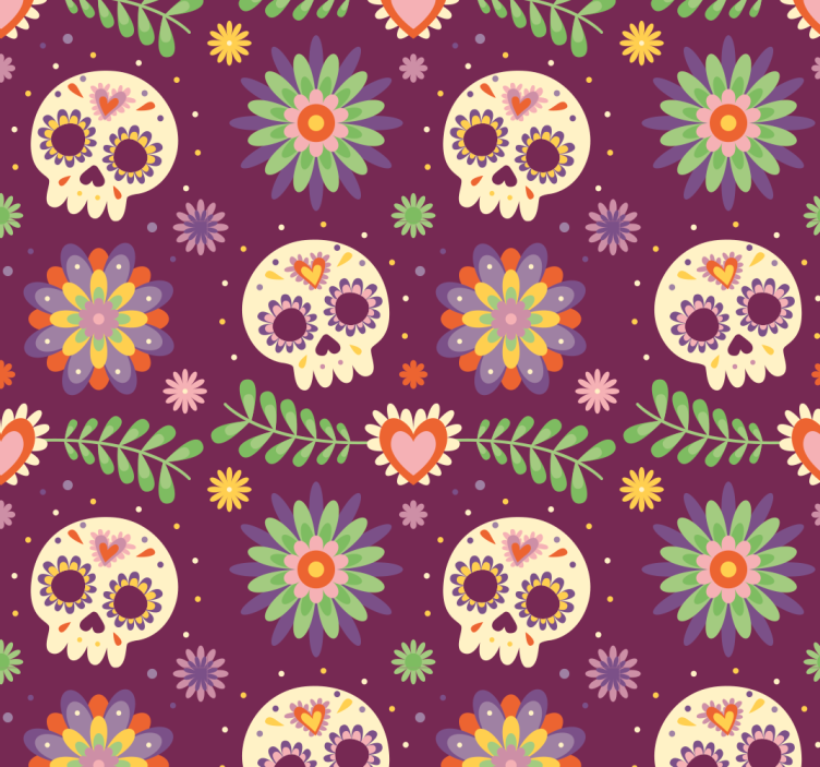 Papel de parede halloween motivo floral caveira rústica - TenStickers