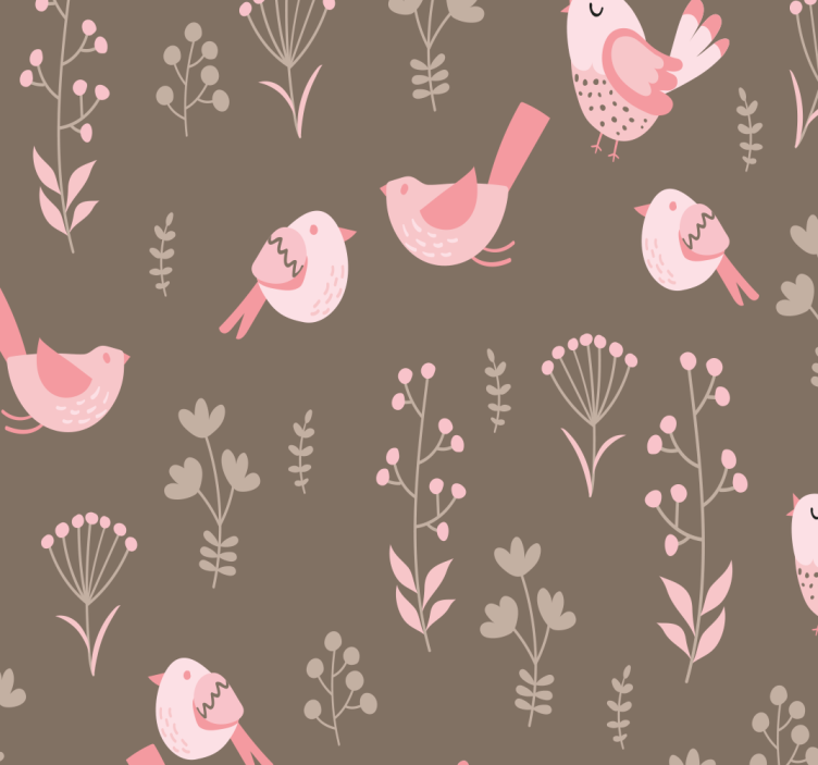 papel de parede de animais Pássaros rosa vintage fundo marrom - TenStickers