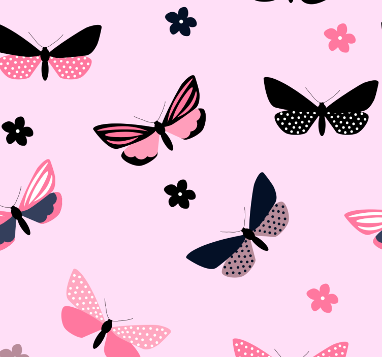 papel de parede Borboletas rosa e pretas - TenStickers