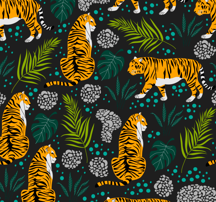 papel de parede de animais Fundo preto com tigres - TenStickers