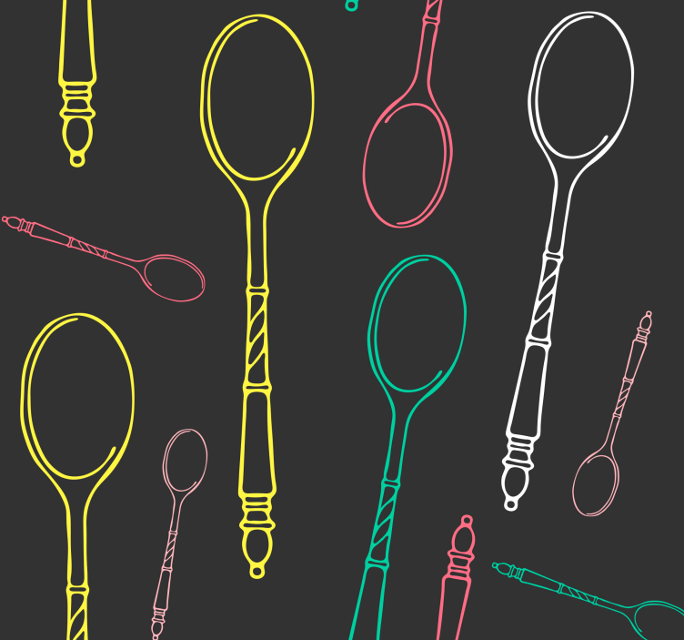 papel de parede para cozinha esboço de utensílios de neon - TenStickers