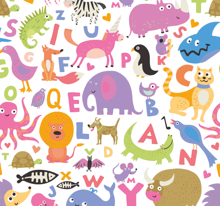 Papel de parede colorido do alfabeto animal - TenStickers
