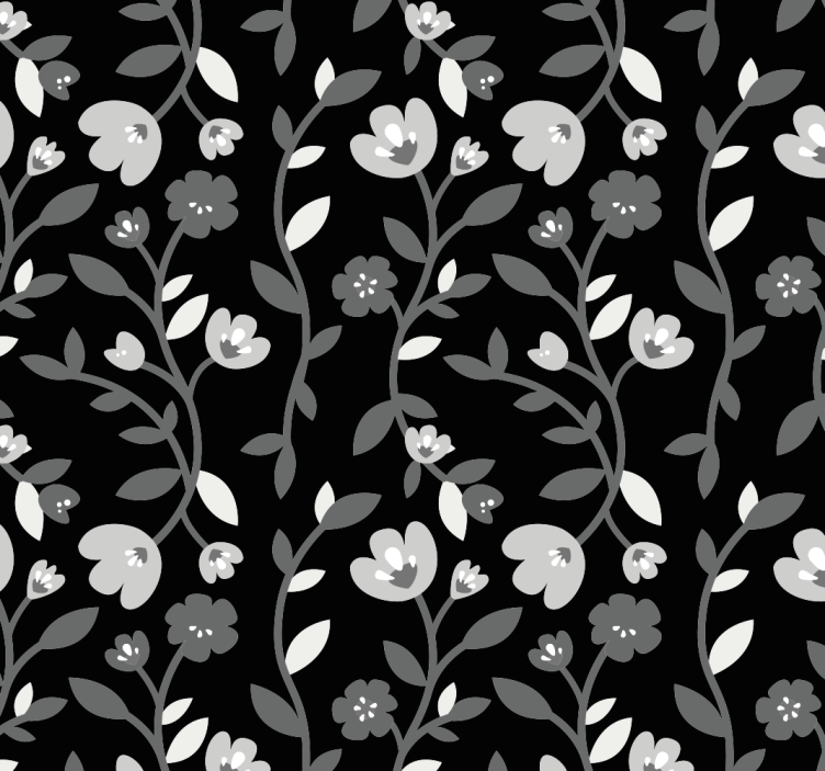 papel de parede floral Flores cinza fundo preto - TenStickers