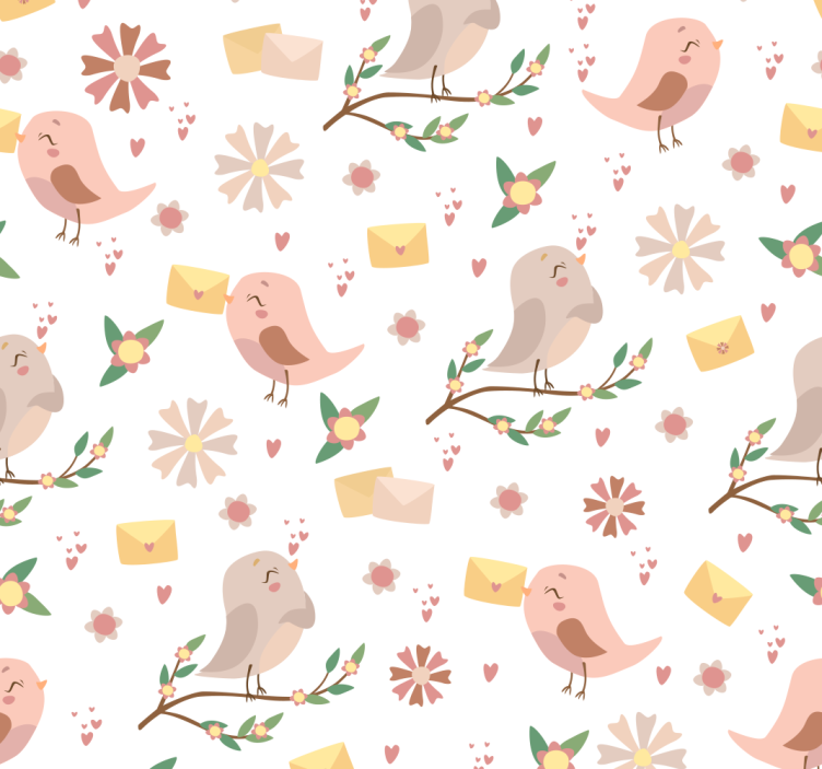 Papel de parede personalizável padrão floral de pássaro - TenStickers